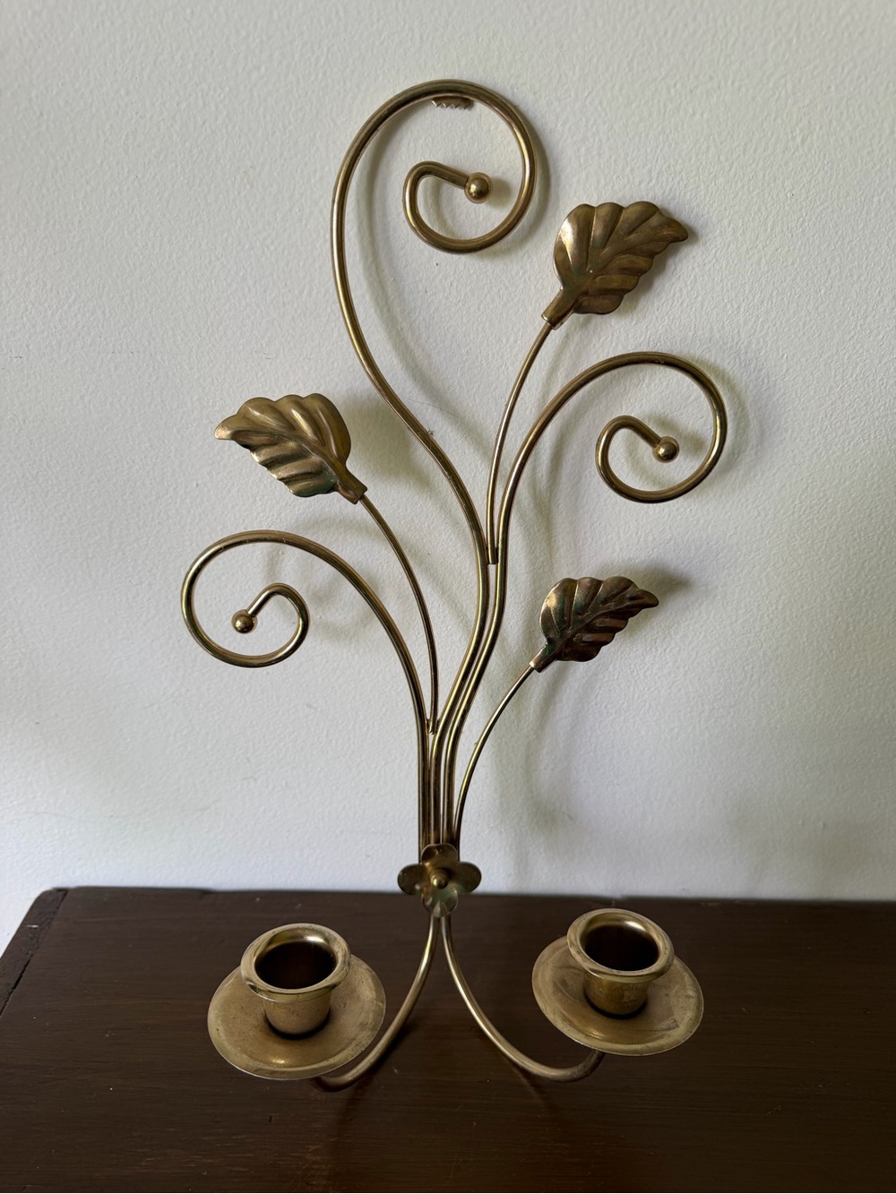 Brass Leaf Double Candleholder Wall Accent - Home Accents